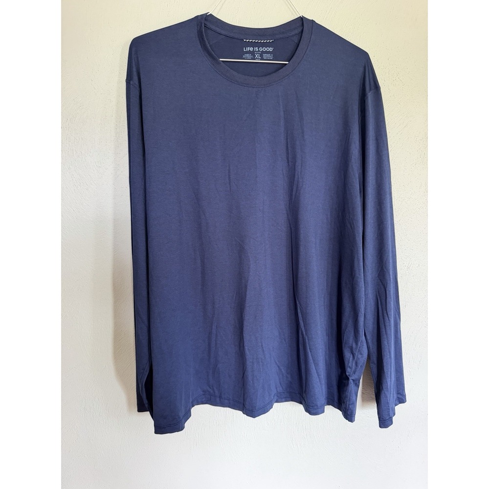 Life is Good Mens Solid Blue Long Sleeve Active Tee Shirt XL F21-M10158